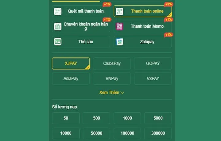 Hướng dẫn nạp tiền HB88 qua thanh toán online